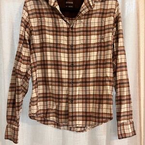 Prana Cream and Brown Plaid Shirt